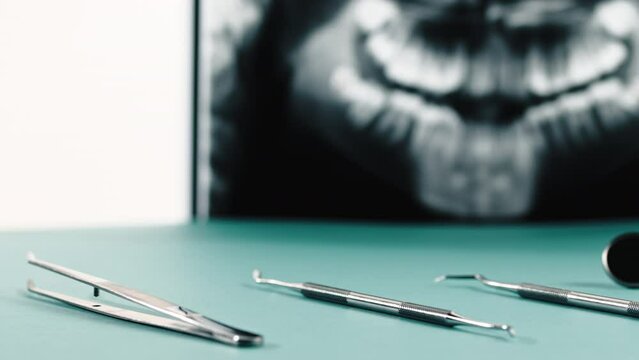 Professional dentist instruments and dental arch x-rays