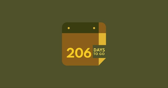 206 days to go calendar icon, 206 days countdown modern animation, Countdown left days