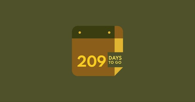 209 days to go calendar icon, 209 days countdown modern animation, Countdown left days