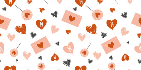 Hand draw hearts seamless pattern on Valentine's Day, wedding. Ivent decoration, wrapping paper, party, greeting cards, scrapbooking, print, gift wrap.