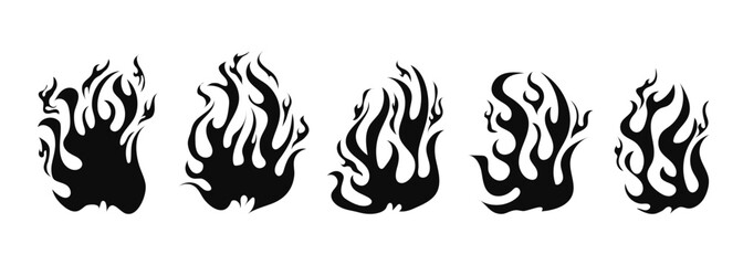 Hand drawn fire illustration on white background for element design. silhouette of flames in set.