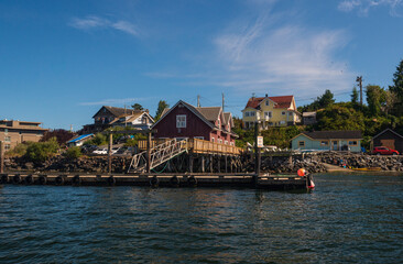 Fototapeta premium Tofino arbour with typical fisherman houses, vancouver island, british columbia, canada
