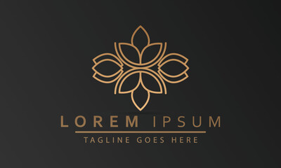 Stylish Golden Logo Ornament On Black Background. Logo Badge For Business, Restaurant, Office, Shop