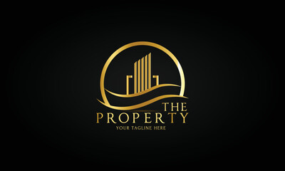 Luxury real state building gold vector logo template