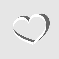 Stylish white ribbon heart with a shadow on a gray background. Inside the form is an area for text.