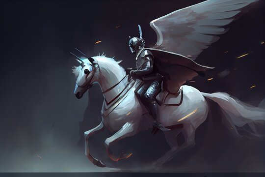 An astronaut rides a horse with wings