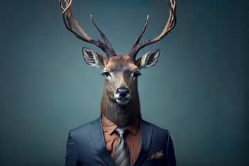 Profile picture from an antophomorphic deer in suit and tie , bussines man 