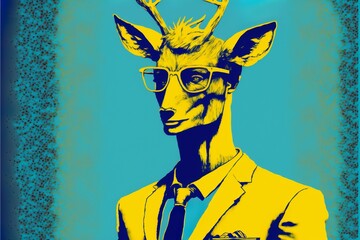 antophomorphic deer in suit and glasses, popart style 