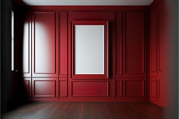 Victorian classic red empty interior with wall panels and wooden floor, illustration mock-up