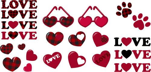 Buffalo Valentine's Day. Set of vector illustration isolated on white background. Valentine hearts, glasses, traces, signs.