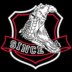 Illustration Urban Snake tattoo With shield and ribbon, College Varsity Style.