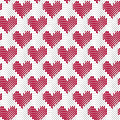 Valentine jacquard knitted seamless pattern. Heart shape. Viva magenta color 2023.