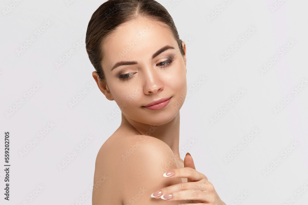 Canvas Prints healthy woman spa model with clear skin on gray background