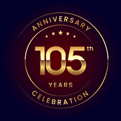 105th Anniversary. A luxurious and simple logo design with gold color ring and text for an anniversary celebration event. Logo Vector Illustration
