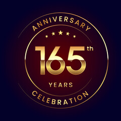 165th Anniversary. A luxurious and simple logo design with gold color ring and text for an anniversary celebration event. Logo Vector Illustration