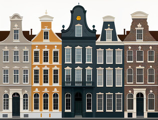 row of facades, front street building facades