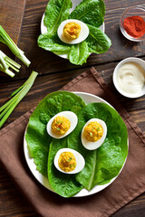 Deviled eggs with paprika, mustard and mayonnaise