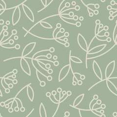 Seamless vector pattern with leaves and branches. Floral endless pattern. Fresh background in pastel color. Textile, fabric, wrapping paper design.