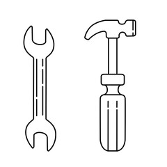 Wrench and hammer outline design vector illustration on white background