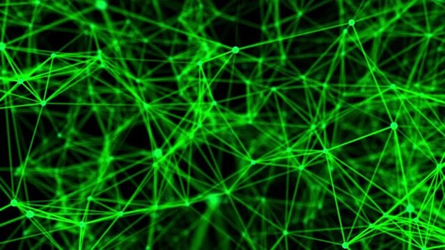 Motion design green lexus 4K. Motion graphics white web on a swamp background. Green background white connections. The dust connects. Particle connection, plexus