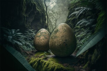Obraz premium Dinosaur eggs in the jungle.