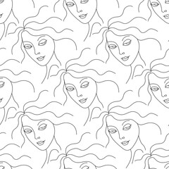 Woman face line drawing seamless pattern