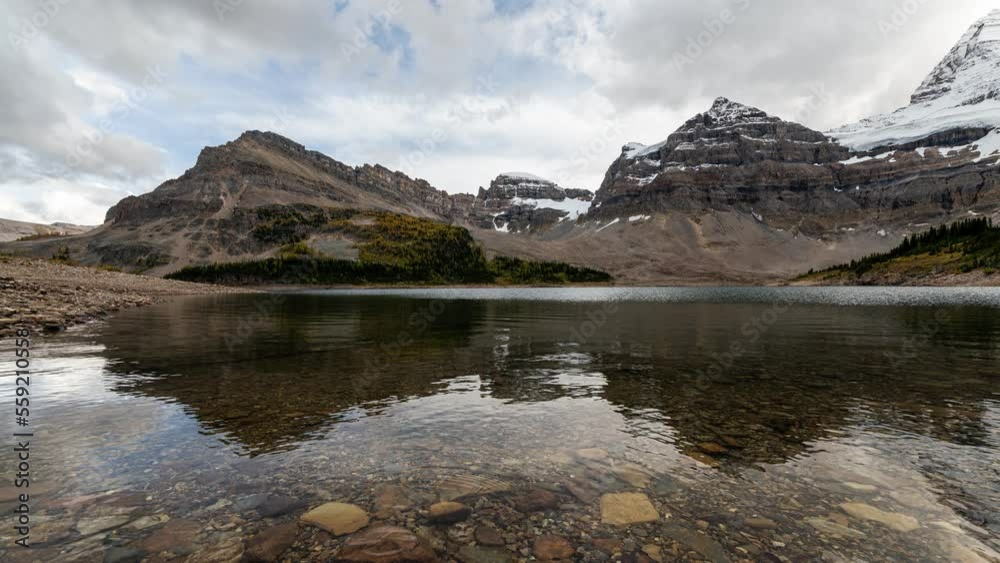 Wall mural mount assiniboine famous with rocky mountains and blue sky reflection on lake magog at assiniboine p