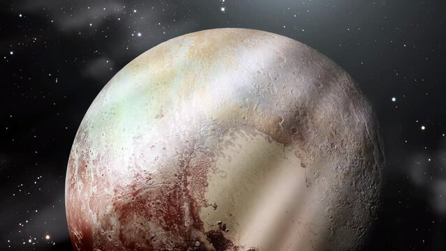 View of the Dwarf Planet Called Pluto Against Starry Space. Elements of this Video furnished by NASA. 4K Resolution.