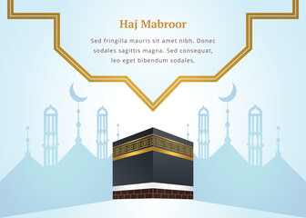 Minimal Kabba Banner with Mosque Illustration and Gold Border
