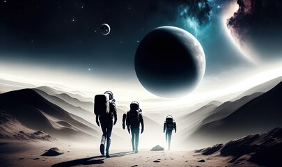 Obraz premium astronauts walk on alien planets, Generative AI