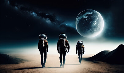 Obraz premium astronauts walk on alien planets, Generative AI
