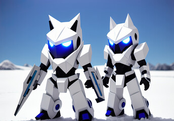 cute white warrior robot illustration. Generative AI