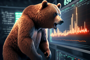 The bears are on the move and are causing shares to fall on the stock market - obrazy, fototapety, plakaty