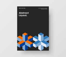 Trendy mosaic hexagons pamphlet layout. Amazing handbill A4 design vector illustration.