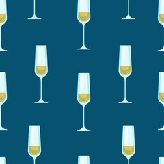 Glasses with alcohol seamless pattern. Vector print of glass transparent glasses on a colored background.