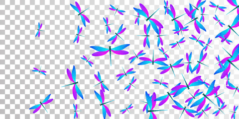 Magic blue purple dragonfly cartoon vector wallpaper. Summer colorful damselflies. Fancy dragonfly cartoon dreamy background. Tender wings insects graphic design. Tropical beings