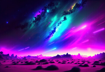 Fototapeta premium Neon color night sky art illustration. Generative AI