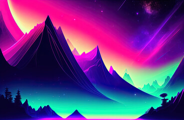 Obraz na płótnie Canvas Neon color night sky art illustration. Generative AI