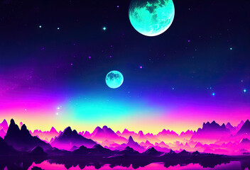 Fototapeta na wymiar Neon color night sky art illustration. Generative AI