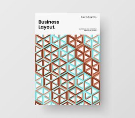 Fresh geometric hexagons journal cover concept. Bright pamphlet A4 vector design template.