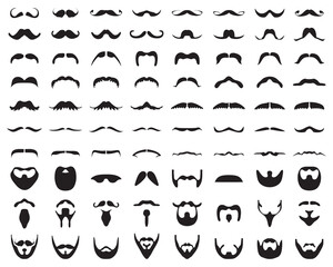 Beards and moustache, black silhouettes on a white background