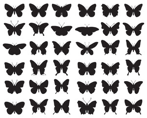 Fototapeta na wymiar Black silhouettes of butterflies on a white background