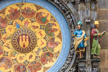 Prague Calendar dial close-up. The main attraction of the capital of the Czech Republic. Background