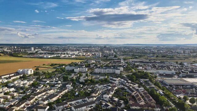 Aerial of a residential neighborhood of Reims France