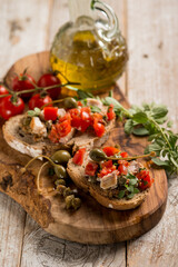 italian bruschetta with swordfish caper and oregano