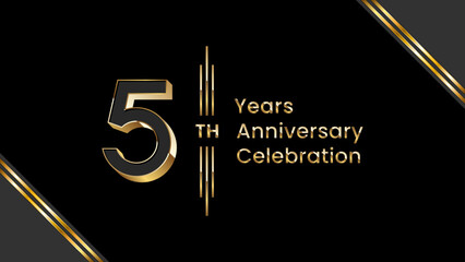 5th Anniversary. Anniversary template design with golden text for anniversary celebration event. Vector Templates Illustration - obrazy, fototapety, plakaty