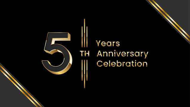 5th Anniversary. Anniversary template design with golden text for anniversary celebration event. Vector Templates Illustration