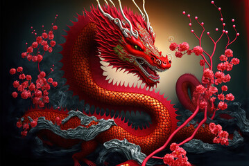 Mystical Dragon Posing Floral, Generative AI