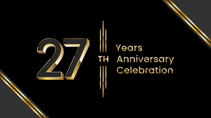 27th Anniversary. Anniversary template design with golden text for anniversary celebration event. Vector Templates Illustration