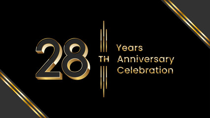 28th Anniversary. Anniversary template design with golden text for anniversary celebration event. Vector Templates Illustration